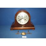A Napoleon Hat mantel clock, eight day movement, chiming on half hour, Arabic numerals,