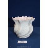 A Belleek swirl sea shell Vase with pale pink interior and gilt edge, 3 1/2'' tall, boxed.