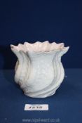 A Belleek swirl sea shell Vase with pale pink interior and gilt edge, 3 1/2'' tall, boxed.