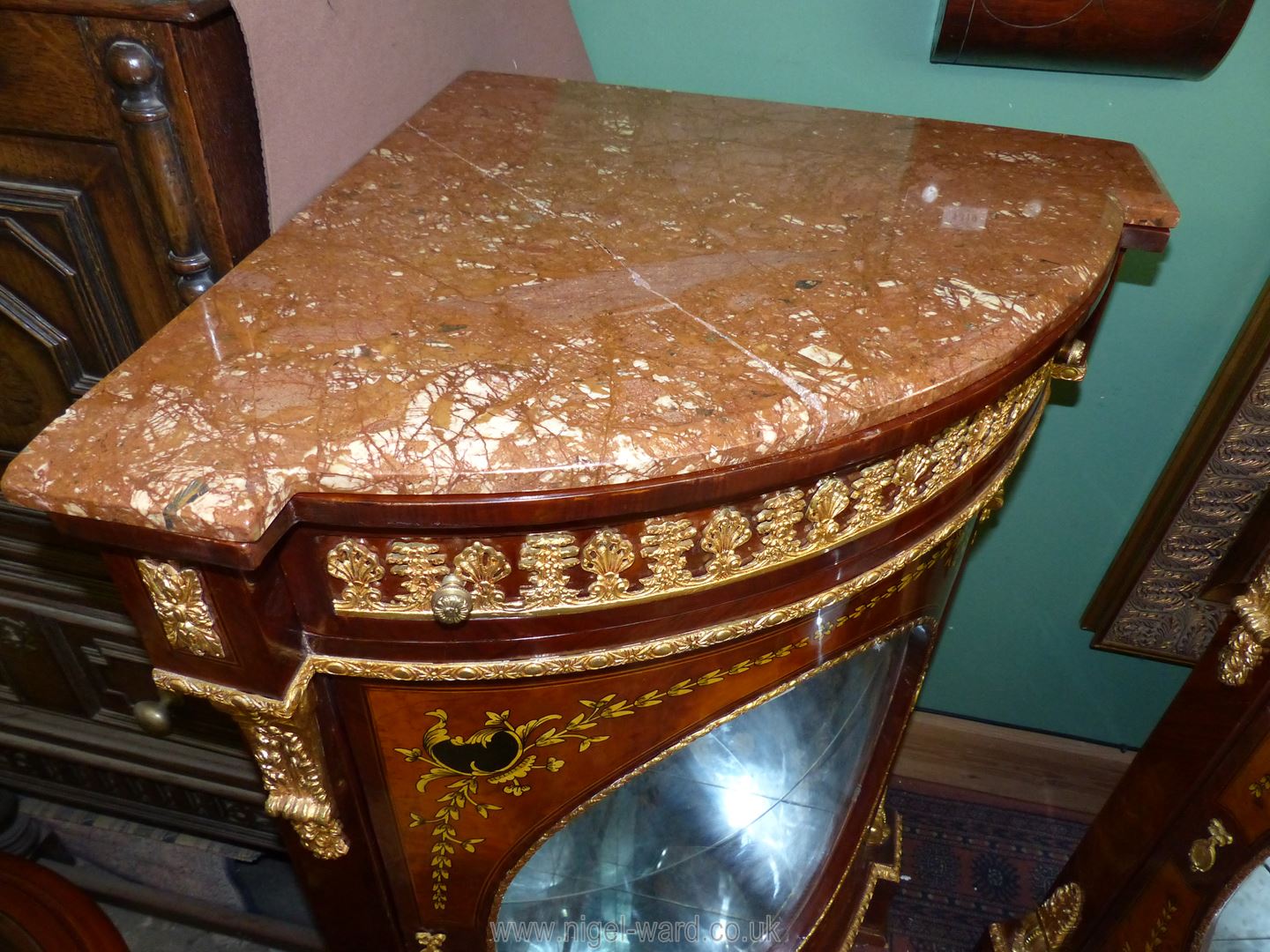 A pair of most ornate Corner Cabinets each having an upper frieze drawer and an oval panel glazed - Image 6 of 7