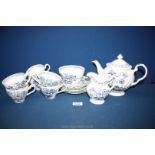 A J & G Meakin ''Blue Nordic'' part china Teaset to include teapot, six cups and saucers,