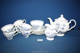 A J & G Meakin ''Blue Nordic'' part china Teaset to include teapot, six cups and saucers,