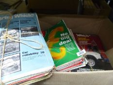 A large quantity of Which magazines and Motoring Which magazines.