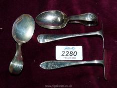 A quantity of silver and plated items including Birmingham child's set of spoon and pusher,