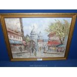 A framed oil on canvas depicting a street scene, signed lower left 'Burnett'.