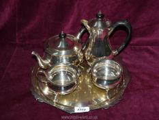 A Yeomans silver plate five piece Teaset with black handles and finials to include; teapot,