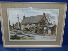 A large Watercolour of a Northamptonshire village by Frederick Gibson, signed and dated 1978.