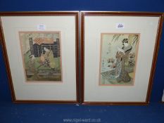 A pair of decorative Japanese prints,