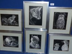 Six wildlife Prints to include Squirrel, Otters, Pony etc., signed Nicky.