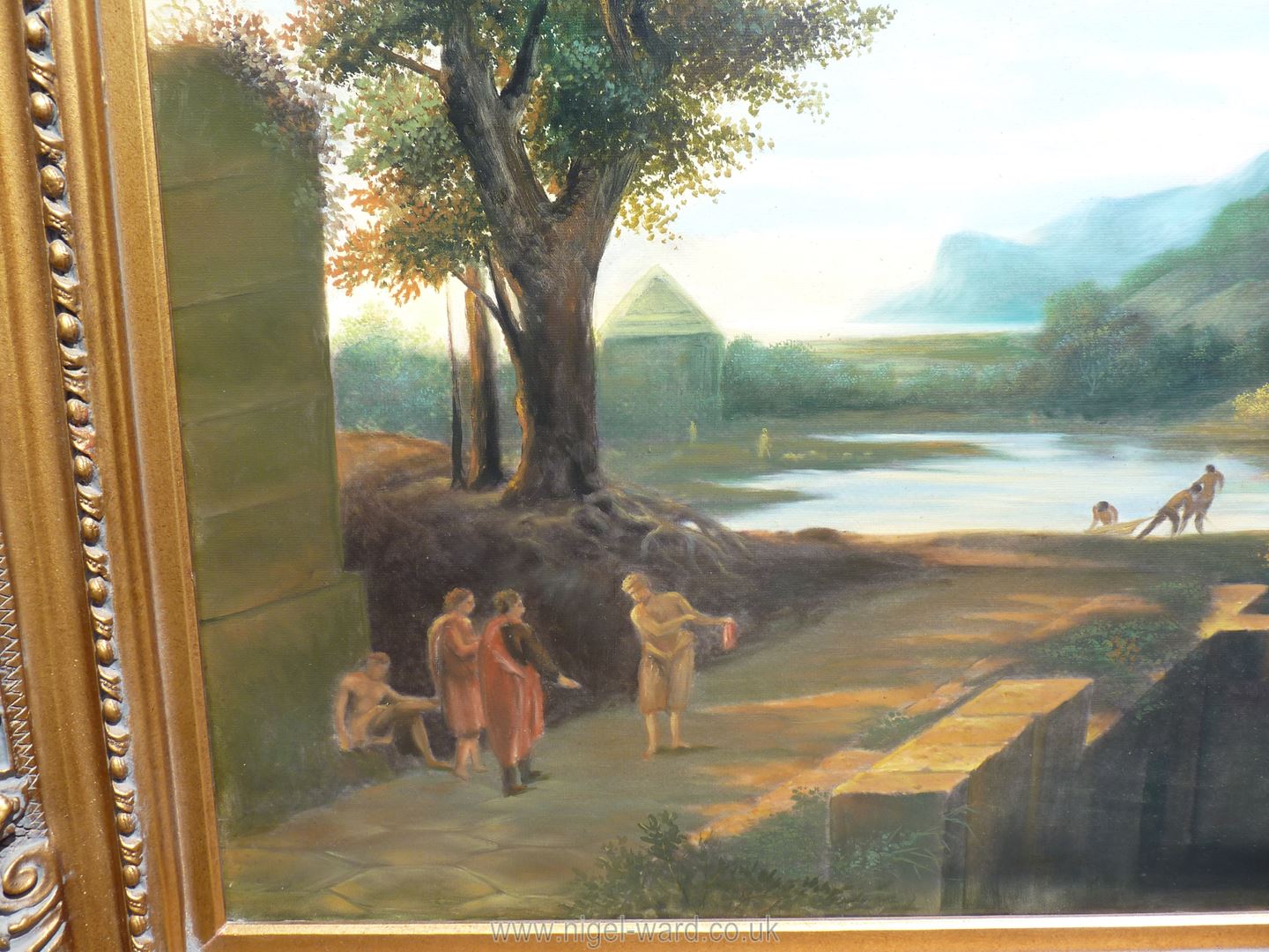 A contemporary Oil on canvas of a landscape with ruins in the foreground being a reproduction of - Image 2 of 4