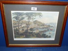 A framed and mounted coloured Lithograph depicting Torquay from Waldon Hill published at Croydon's