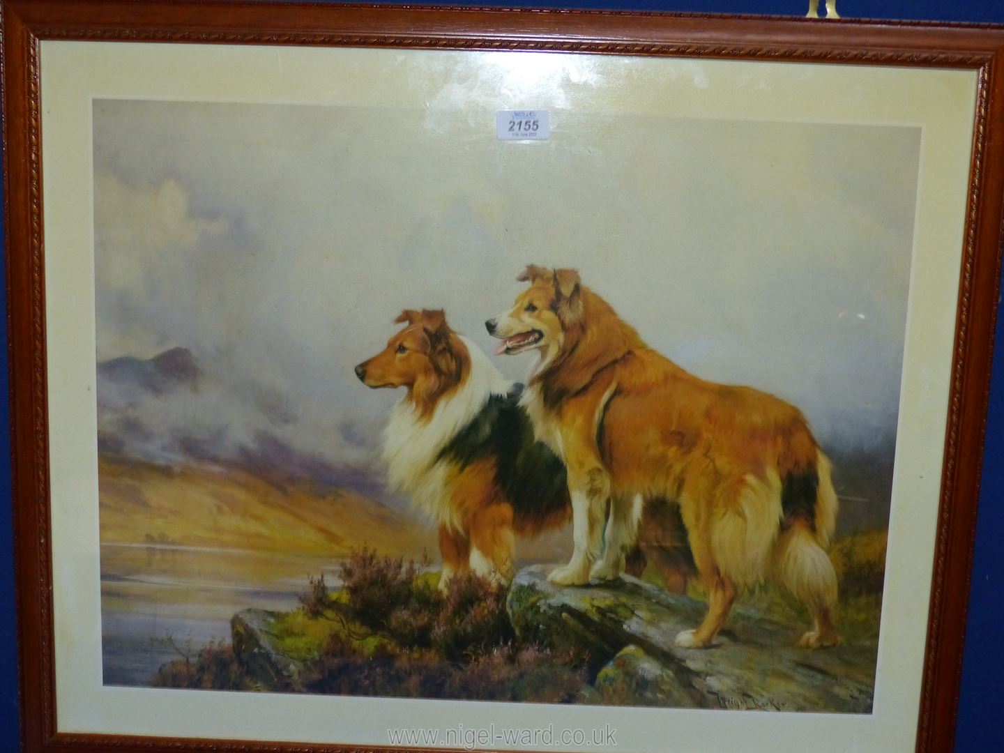 A large framed Print by Wright Barker 'Collies in a highland landscape' 29 1/4" x 24".