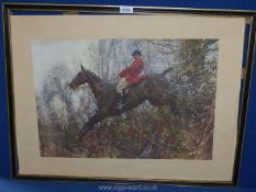 A framed print 'The Huntsman' by Alfred Mullins, printed by Lawrence Jellicoe, London, 30'' x 23''.