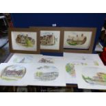 A quantity of unframed Richard Trinick paintings including The Shakespeare Theatre,