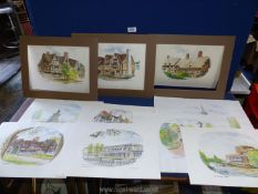 A quantity of unframed Richard Trinick paintings including The Shakespeare Theatre,