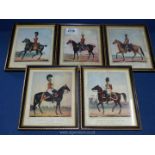 Five small framed prints depicting Officers of the British Army including 2nd Regt.