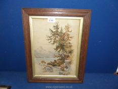 A wooden framed Watercolour depicting Loch Quoich, 'N.B.'.