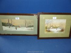 Two walnut framed Watercolours depicting Winter landscapes;