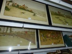 Six large framed Cecil Aldin Prints of hunting scenes to include 'The Cottesbrook Hunt',