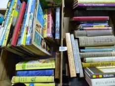 Two boxes of books including Children's Cricket Books and Trains.