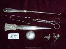 A quantity of silver items including letter opener by Tessiers Ltd,