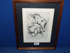 A Ltd. Edition framed and mounted Print 8/25 titled 'Indian Elephants Dancing', initialed C.J. '87.