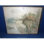 A framed Oriental painting on silk, 19 1/4" x 16 1/4".