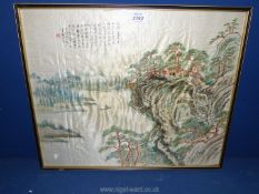 A framed Oriental painting on silk, 19 1/4" x 16 1/4".