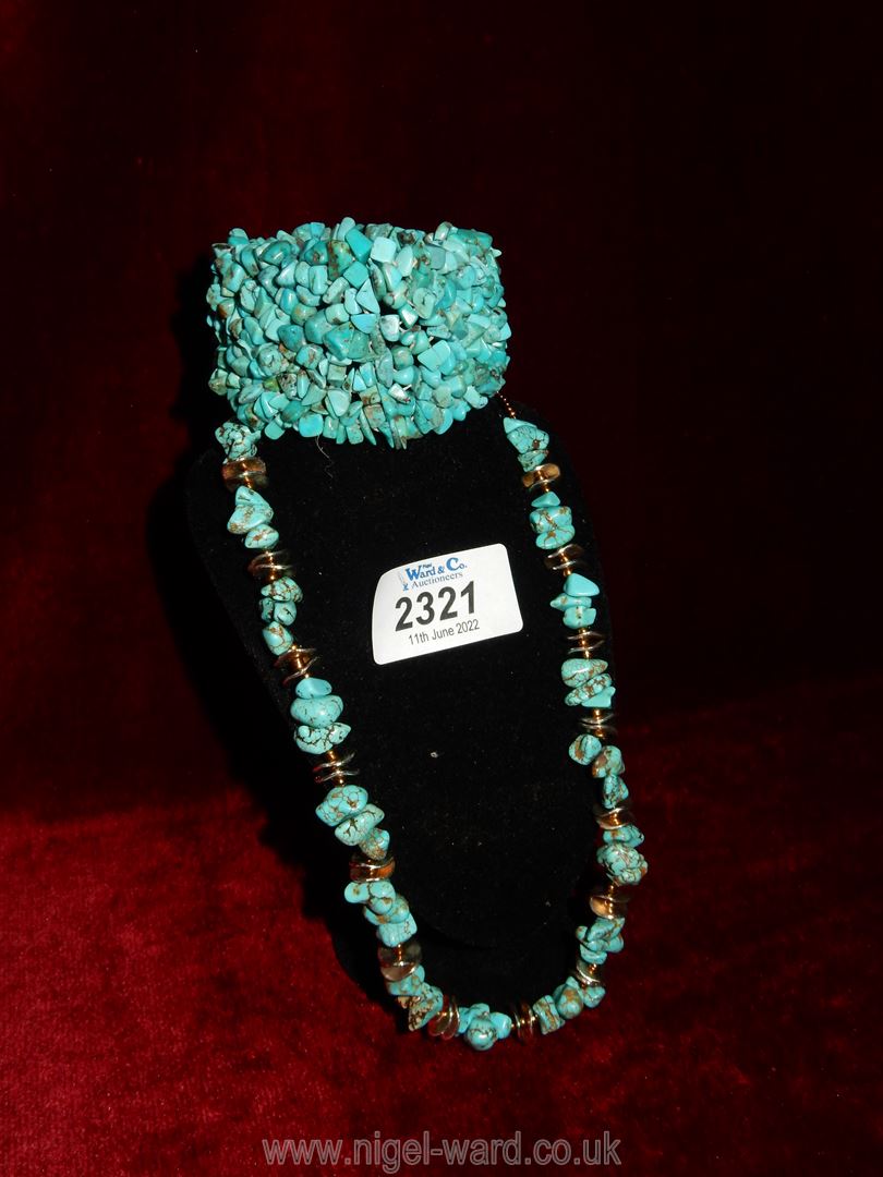A turquoise 925 choker necklace and bracelet,
