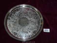 A Silver presentation Plate, Birmingham 1986 by Baker Ellis Silver & Co.