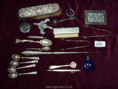 A tray of assorted silver and other items including circular Vesta, a/f,