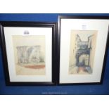 A framed and mounted Watercolour depicting a Roman temple arch ruins, June 1896 and a watercolour,