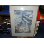 A framed and mounted Abstract painting, possibly a rocky outcrop, initialed M.G.