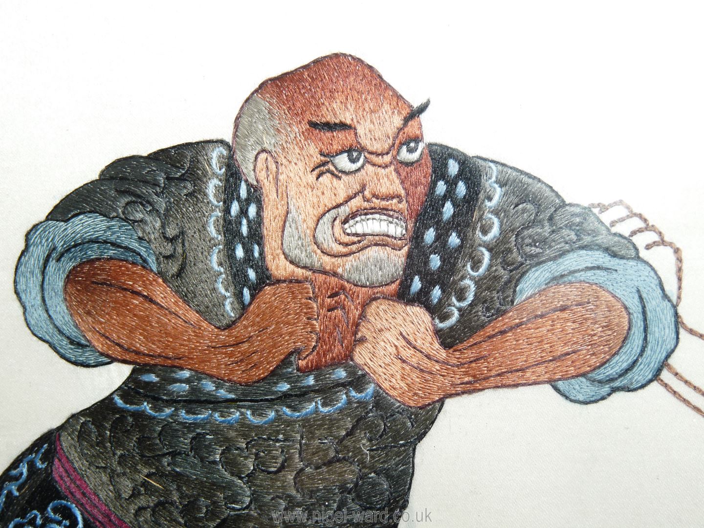 An Oriental embroidery of wrestlers. - Image 3 of 7