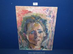 An unframed Oil on canvas depicting a portrait of a woman, no visible signature, 14" x 18".