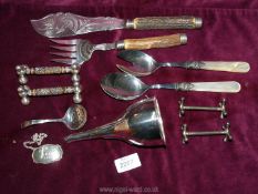 A small quantity of plated items including wine funnel (strainer missing),