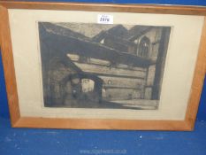 A wooden framed Etching titled 'Kings Passage from the Castle to the Cathedral' by Zofia Stankie