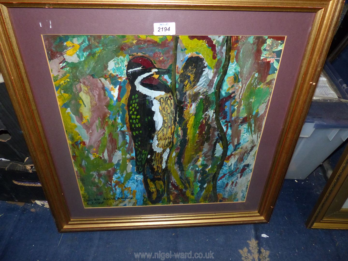 Omar Atilla Atalay watercolour woodpecker impressionistic, signed and dated. - Image 2 of 2