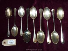 A quantity of plated Rat tailed spoons with makers stamps, fleur-de-lys and tudor rose,