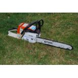 A Stihl Wood Boss 024 AV chainsaw with chain-brake, working, ran at time of lotting.