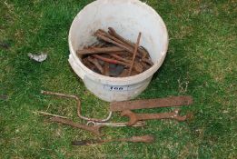 A bucket of rusty tools, spanners, rasps, etc.