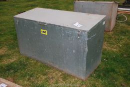 A galvanised feed bin (four compartments), 64'' x 25 1/2'' x 36 1/2'' high.