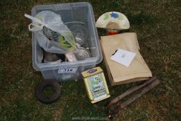 A box of lamp shades, glass vase, bowls, Christmas baubles, etc.