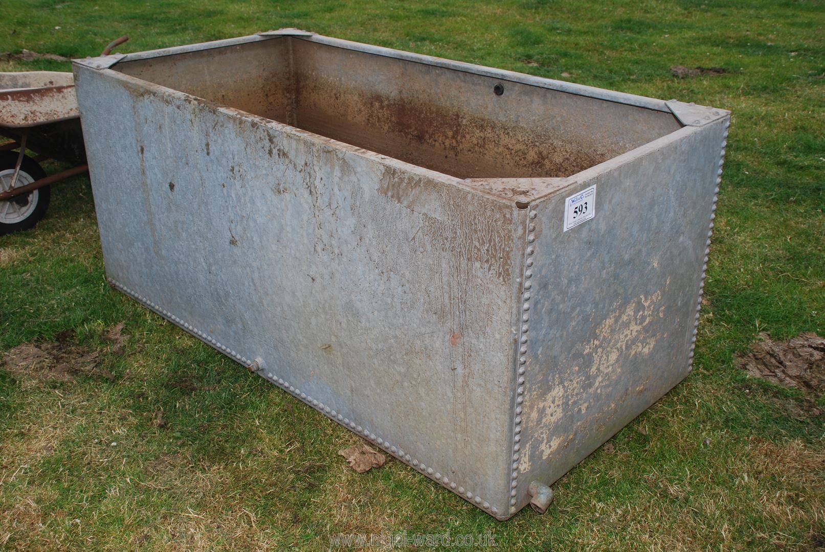 A galvanised water tank, 6' x 3' x 31'' high.