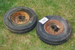 Two tedder wheels and tyres, 4.00 x 8.