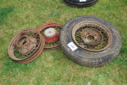 A vintage car/lorry tyre and wheels, 5 stud spoke 6 x 18.