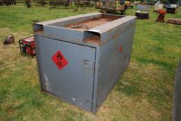 A Lockable tool storage cabinet, fork lift moveable. 6' x 38 1/2'' x 43 1/2'' high.