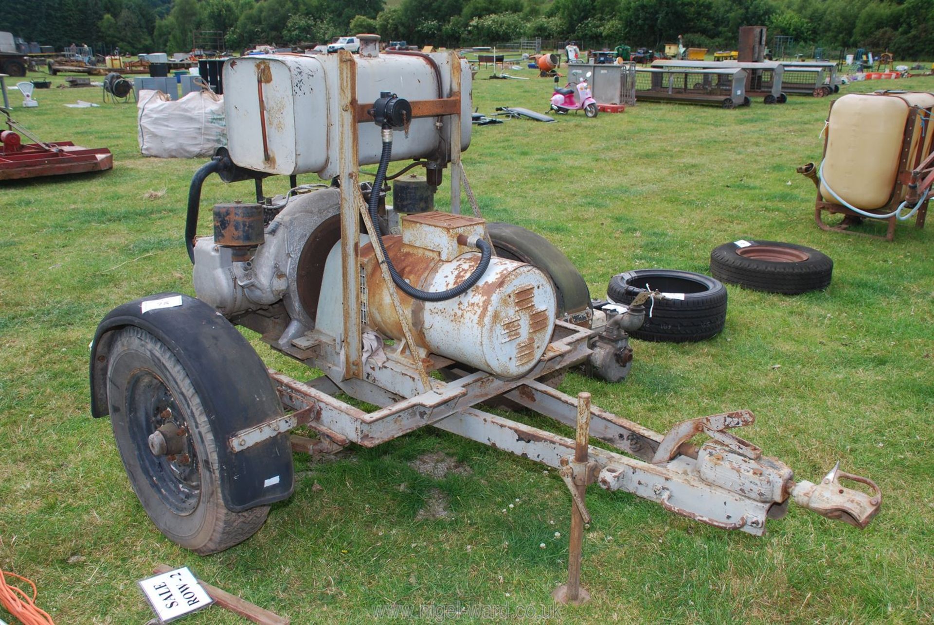 A trailer-mounted Enfield twin-cylinder horizontally opposed diesel engined 15 kva generator