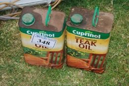 2 cans of teak oil; one full, one half full.