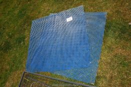 Two pieces of blue metal Mesh, 41 1/2'' x 41 1/2''.